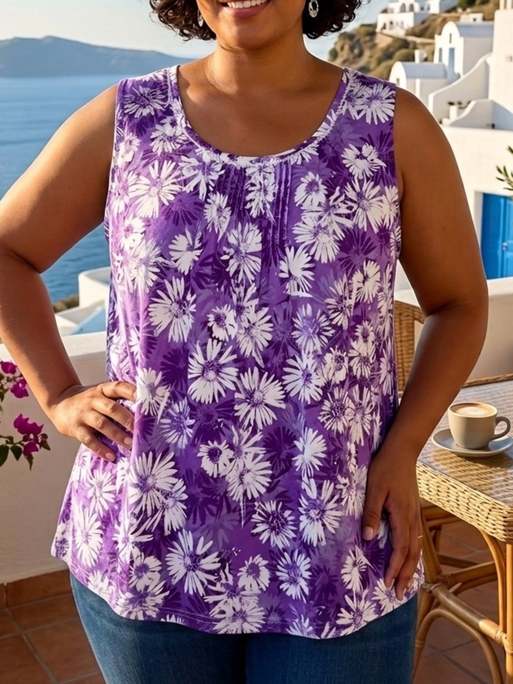 Laura Scott Purple Amaranth Floral Knit Tank Top Women Plus size 2X Comfy